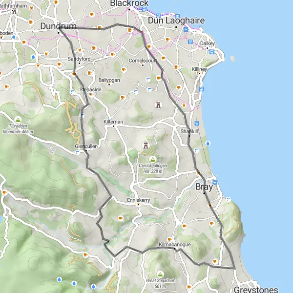 Map miniature of "Mount Merrion to Bray" cycling inspiration in Eastern and Midland, Ireland. Generated by Tarmacs.app cycling route planner