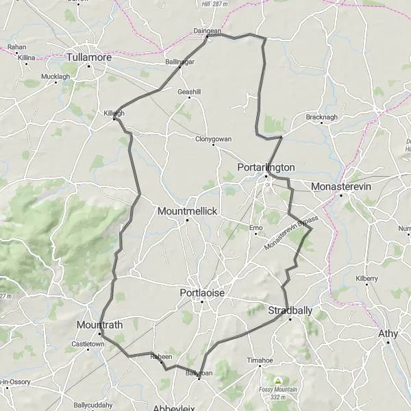 Map miniature of "The Midlands Heritage" cycling inspiration in Eastern and Midland, Ireland. Generated by Tarmacs.app cycling route planner