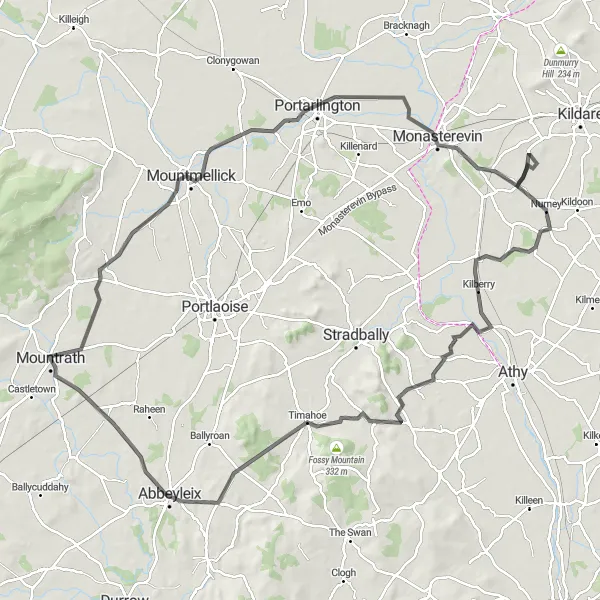 Map miniature of "Ballyfin Loop" cycling inspiration in Eastern and Midland, Ireland. Generated by Tarmacs.app cycling route planner