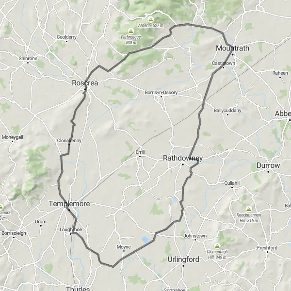 Map miniature of "The Laois Loop" cycling inspiration in Eastern and Midland, Ireland. Generated by Tarmacs.app cycling route planner