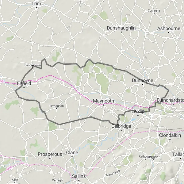 Map miniature of "Leixlip to Dunboyne Road Route" cycling inspiration in Eastern and Midland, Ireland. Generated by Tarmacs.app cycling route planner