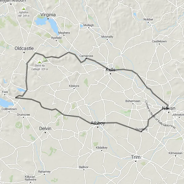 Map miniature of "Navan and Surrounding Castles" cycling inspiration in Eastern and Midland, Ireland. Generated by Tarmacs.app cycling route planner