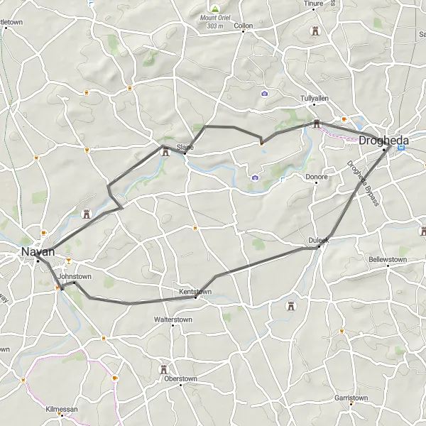 Map miniature of "Slane and Drogheda Loop" cycling inspiration in Eastern and Midland, Ireland. Generated by Tarmacs.app cycling route planner