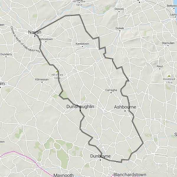 Map miniature of "Navan to Athlumney Castle Loop" cycling inspiration in Eastern and Midland, Ireland. Generated by Tarmacs.app cycling route planner
