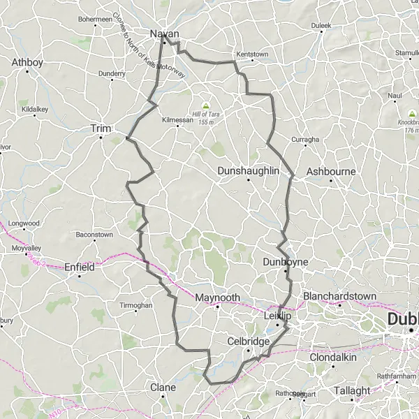 Map miniature of "Navan to Summerhill House" cycling inspiration in Eastern and Midland, Ireland. Generated by Tarmacs.app cycling route planner