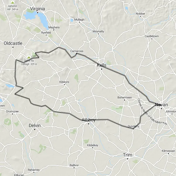 Map miniature of "Navan to Loughcrew Megalithic Tombs" cycling inspiration in Eastern and Midland, Ireland. Generated by Tarmacs.app cycling route planner