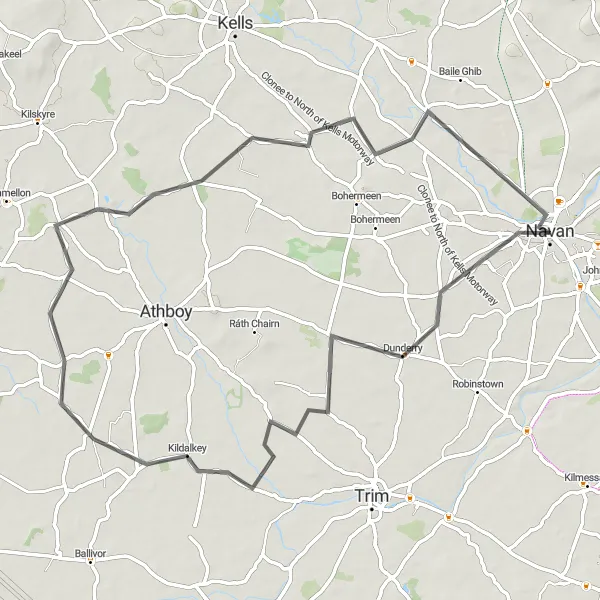 Map miniature of "Kildalkey Loop" cycling inspiration in Eastern and Midland, Ireland. Generated by Tarmacs.app cycling route planner