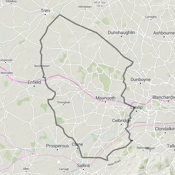 Map miniature of "Countryside Exploration" cycling inspiration in Eastern and Midland, Ireland. Generated by Tarmacs.app cycling route planner