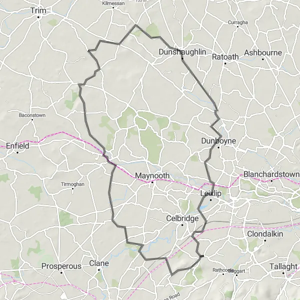 Map miniature of "The Castle Trail" cycling inspiration in Eastern and Midland, Ireland. Generated by Tarmacs.app cycling route planner