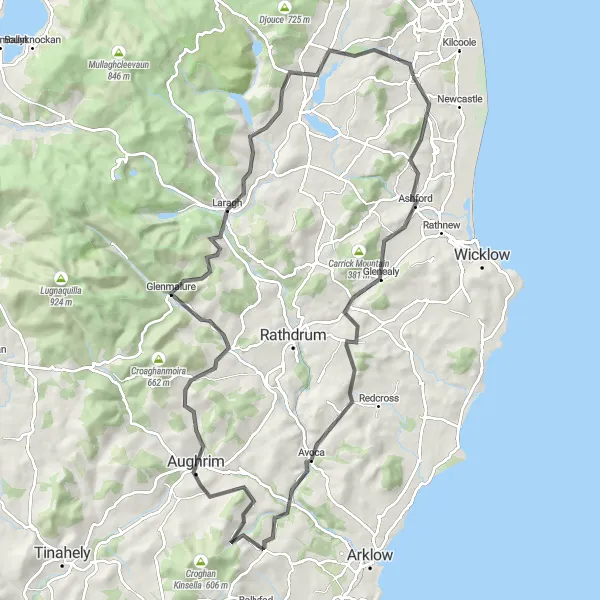 Map miniature of "The Grand Wicklow Loop" cycling inspiration in Eastern and Midland, Ireland. Generated by Tarmacs.app cycling route planner