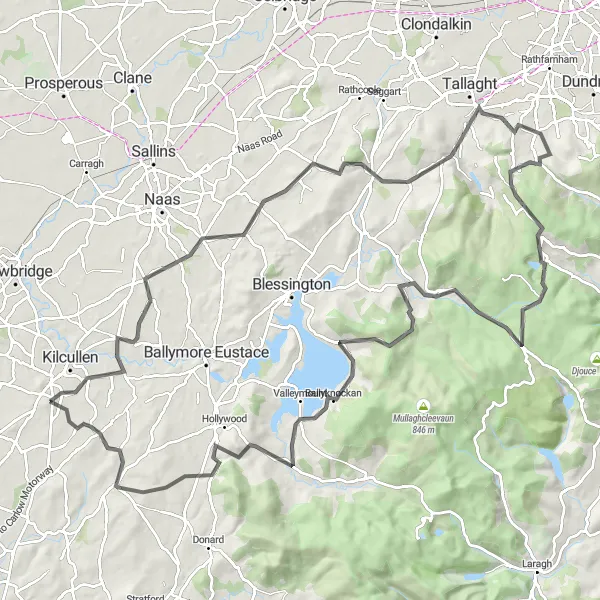 Map miniature of "The Wicklow Adventure" cycling inspiration in Eastern and Midland, Ireland. Generated by Tarmacs.app cycling route planner