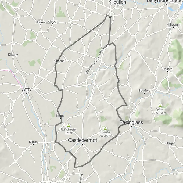 Map miniature of "Grange Con Loop" cycling inspiration in Eastern and Midland, Ireland. Generated by Tarmacs.app cycling route planner