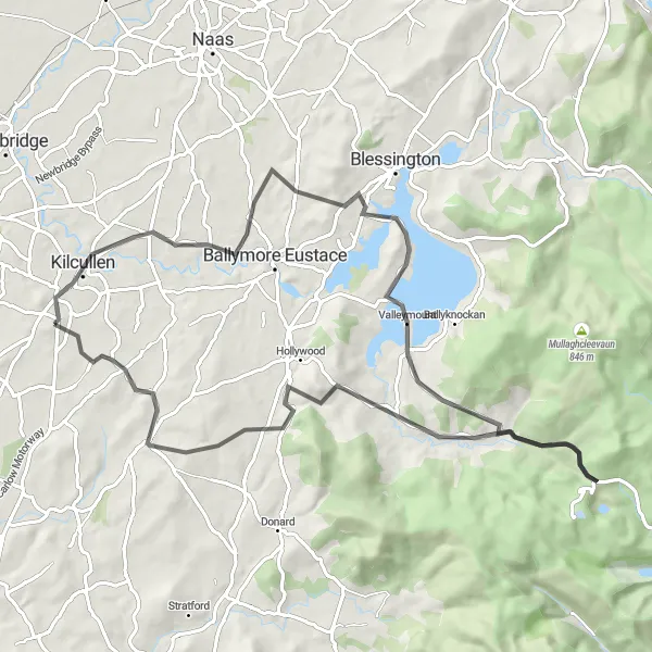 Map miniature of "The Valleys of Kilcullen" cycling inspiration in Eastern and Midland, Ireland. Generated by Tarmacs.app cycling route planner