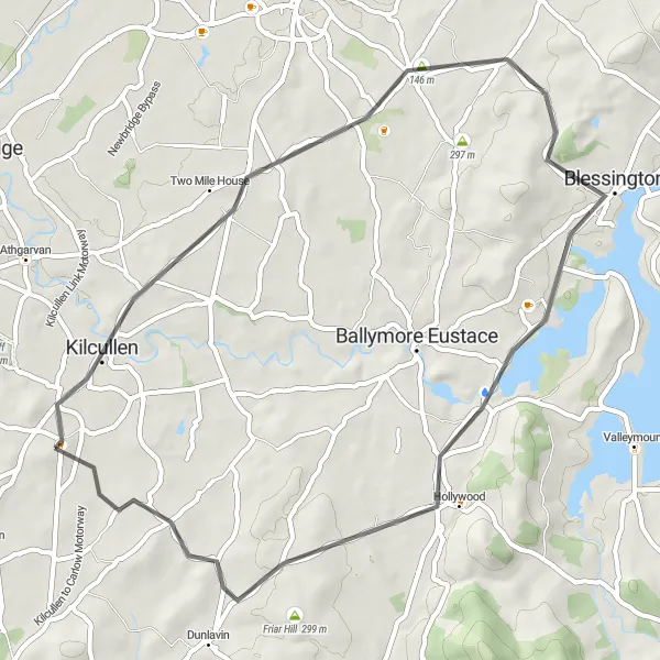 Map miniature of "Kilcullen to Hollywood Cycle" cycling inspiration in Eastern and Midland, Ireland. Generated by Tarmacs.app cycling route planner