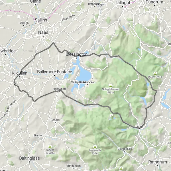 Map miniature of "Old Kilcullen to Glendalough Challenge" cycling inspiration in Eastern and Midland, Ireland. Generated by Tarmacs.app cycling route planner