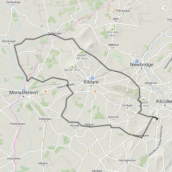 Map miniature of "Nurney Cycle Adventure" cycling inspiration in Eastern and Midland, Ireland. Generated by Tarmacs.app cycling route planner