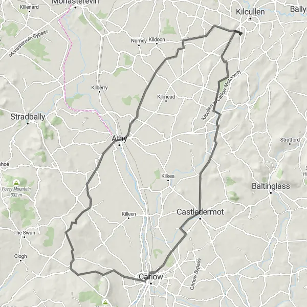 Map miniature of "Exploring Kilcullen's Backroads" cycling inspiration in Eastern and Midland, Ireland. Generated by Tarmacs.app cycling route planner