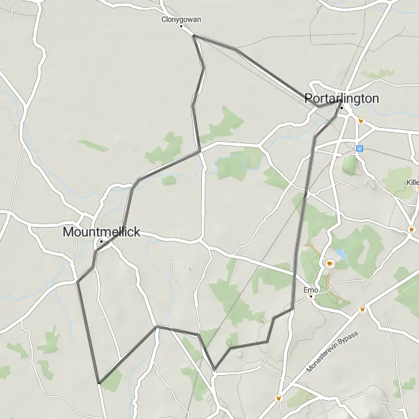 Map miniature of "Portarlington to Mountmellick Round-Trip" cycling inspiration in Eastern and Midland, Ireland. Generated by Tarmacs.app cycling route planner