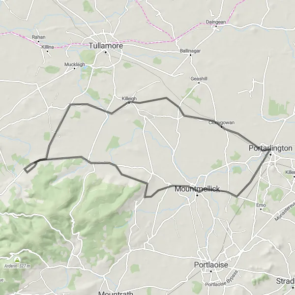 Map miniature of "Mountmellick to Clonaslee Cycling Route" cycling inspiration in Eastern and Midland, Ireland. Generated by Tarmacs.app cycling route planner