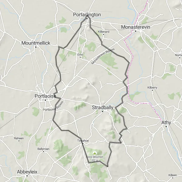 Map miniature of "Portarlington to Vicarstown Round-Trip" cycling inspiration in Eastern and Midland, Ireland. Generated by Tarmacs.app cycling route planner