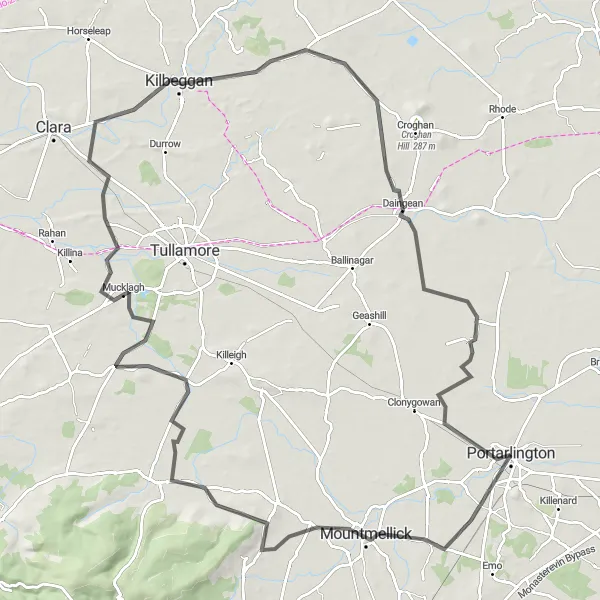 Map miniature of "Scenic Mountmellick to Daingean Cycling Route" cycling inspiration in Eastern and Midland, Ireland. Generated by Tarmacs.app cycling route planner