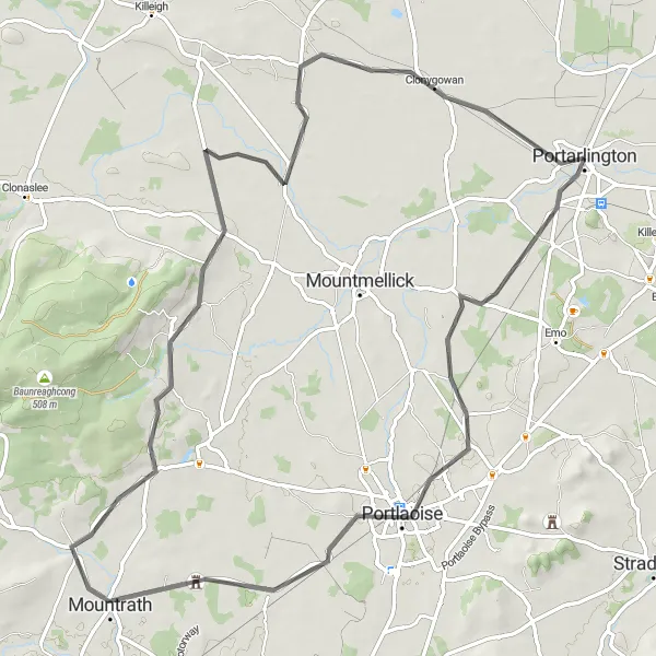 Map miniature of "Portlaoise to Clonygowan Cycling Route" cycling inspiration in Eastern and Midland, Ireland. Generated by Tarmacs.app cycling route planner