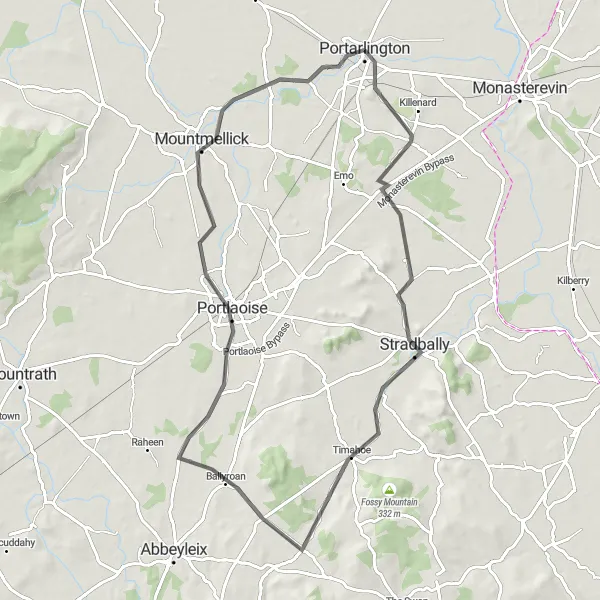 Map miniature of "Portarlington to Portlaoise Round-Trip" cycling inspiration in Eastern and Midland, Ireland. Generated by Tarmacs.app cycling route planner
