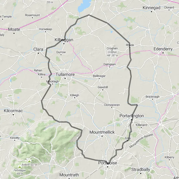 Map miniature of "Portlaoise to Portarlington Loop" cycling inspiration in Eastern and Midland, Ireland. Generated by Tarmacs.app cycling route planner