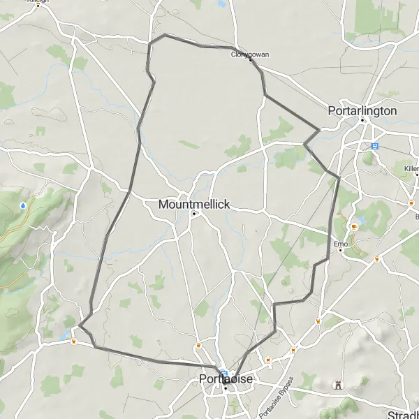 Map miniature of "Castles and Countryside: A Road Cyclist's Paradise" cycling inspiration in Eastern and Midland, Ireland. Generated by Tarmacs.app cycling route planner