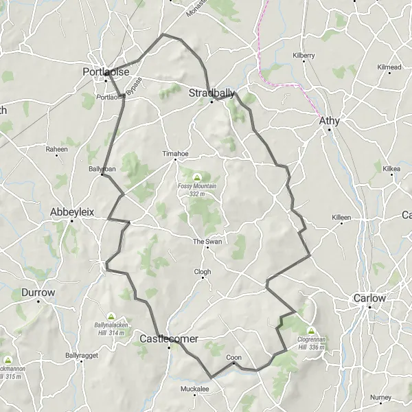 Map miniature of "The Stradbally Loop" cycling inspiration in Eastern and Midland, Ireland. Generated by Tarmacs.app cycling route planner