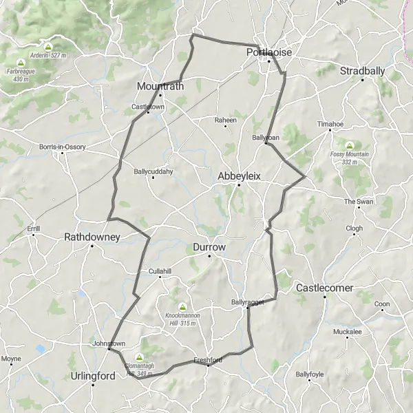 Map miniature of "Countryside Exploration: From Johnstown to Freshford" cycling inspiration in Eastern and Midland, Ireland. Generated by Tarmacs.app cycling route planner