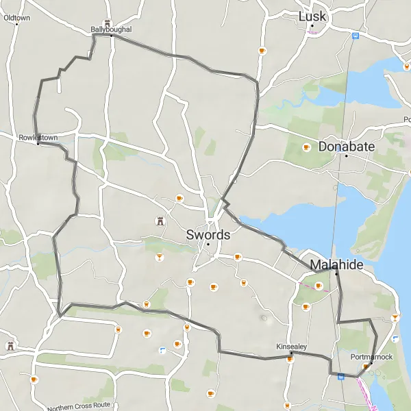 Map miniature of "Portmarnock to Malahide Loop" cycling inspiration in Eastern and Midland, Ireland. Generated by Tarmacs.app cycling route planner