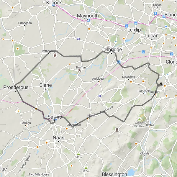 Map miniature of "The Royal County Adventure" cycling inspiration in Eastern and Midland, Ireland. Generated by Tarmacs.app cycling route planner