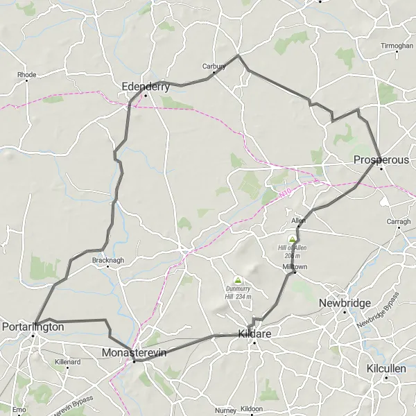 Map miniature of "Historical Hills" cycling inspiration in Eastern and Midland, Ireland. Generated by Tarmacs.app cycling route planner