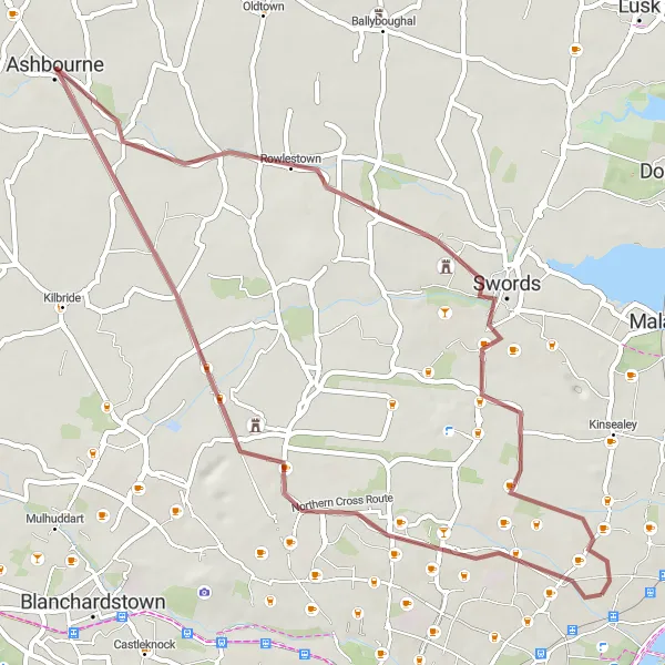 Map miniature of "Gravel Adventure" cycling inspiration in Eastern and Midland, Ireland. Generated by Tarmacs.app cycling route planner