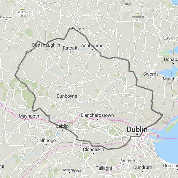 Map miniature of "Exploration of Dublin's Outskirts on Two Wheels" cycling inspiration in Eastern and Midland, Ireland. Generated by Tarmacs.app cycling route planner