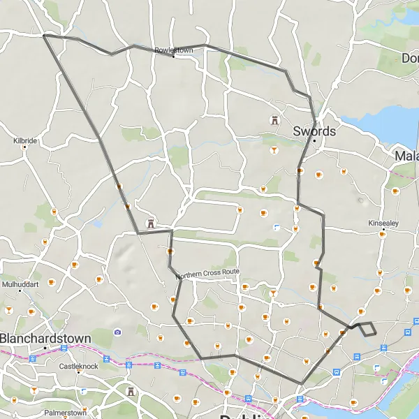 Map miniature of "Historical Ride" cycling inspiration in Eastern and Midland, Ireland. Generated by Tarmacs.app cycling route planner