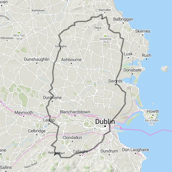 Map miniature of "Challenging Road Cycling Adventure from Rathcoole" cycling inspiration in Eastern and Midland, Ireland. Generated by Tarmacs.app cycling route planner