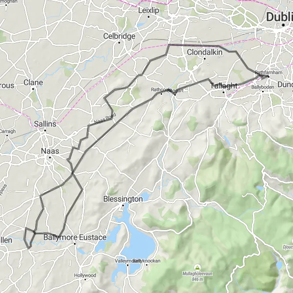 Map miniature of "Rathgar to Tallaght loop" cycling inspiration in Eastern and Midland, Ireland. Generated by Tarmacs.app cycling route planner