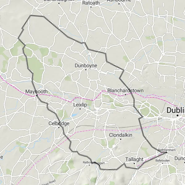 Map miniature of "Saggart to Rathfarnham Loop" cycling inspiration in Eastern and Midland, Ireland. Generated by Tarmacs.app cycling route planner