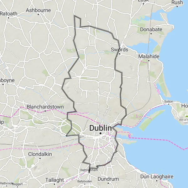 Map miniature of "Dublin City History Tour" cycling inspiration in Eastern and Midland, Ireland. Generated by Tarmacs.app cycling route planner