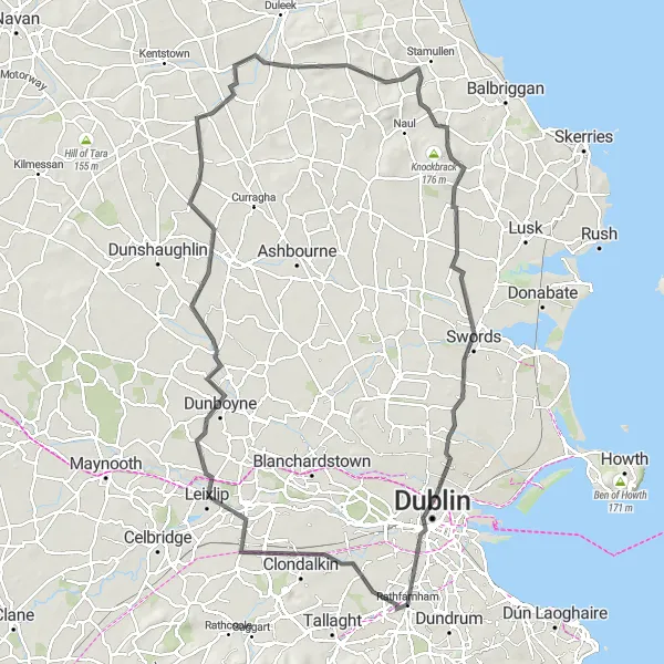 Map miniature of "Lucan to Dublin Castle Grand Tour" cycling inspiration in Eastern and Midland, Ireland. Generated by Tarmacs.app cycling route planner