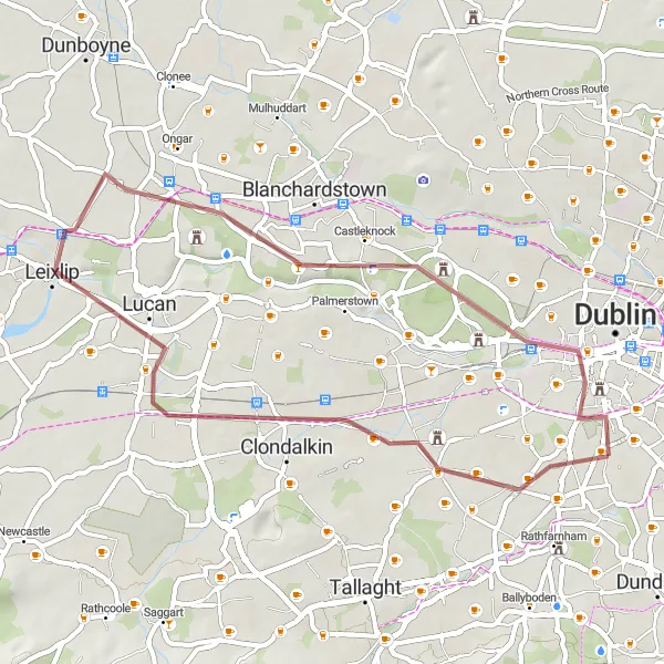 Map miniature of "Rathmines to Leixlip Gravel Route" cycling inspiration in Eastern and Midland, Ireland. Generated by Tarmacs.app cycling route planner