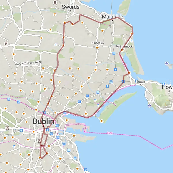 Map miniature of "Coastal Views and Hidden Gems" cycling inspiration in Eastern and Midland, Ireland. Generated by Tarmacs.app cycling route planner