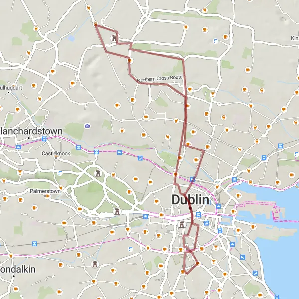 Map miniature of "Cultural Treasures and Scenic Routes" cycling inspiration in Eastern and Midland, Ireland. Generated by Tarmacs.app cycling route planner
