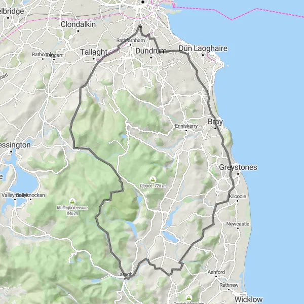 Map miniature of "Rathmines to Laragh Road Route" cycling inspiration in Eastern and Midland, Ireland. Generated by Tarmacs.app cycling route planner