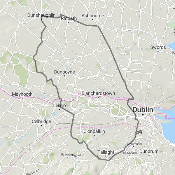 Map miniature of "Dublin Road Challenge" cycling inspiration in Eastern and Midland, Ireland. Generated by Tarmacs.app cycling route planner