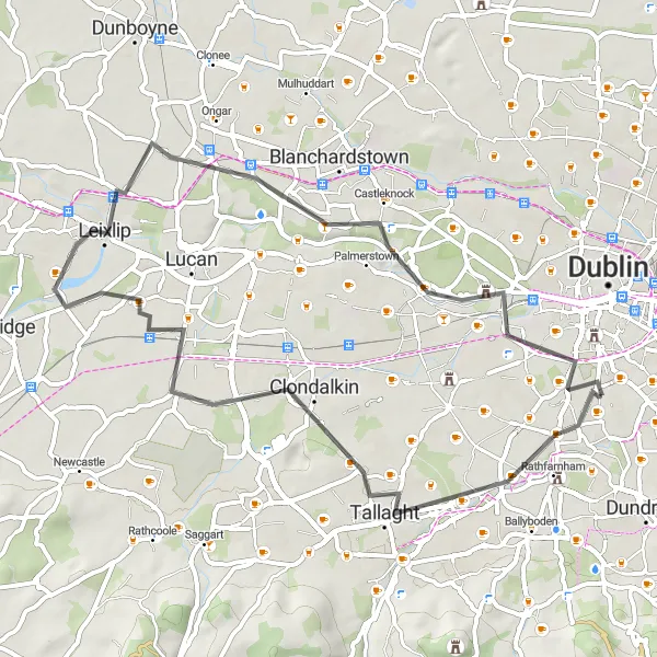 Map miniature of "Historical Road Ride" cycling inspiration in Eastern and Midland, Ireland. Generated by Tarmacs.app cycling route planner