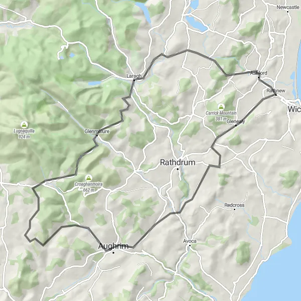 Map miniature of "Glenealy Circuit" cycling inspiration in Eastern and Midland, Ireland. Generated by Tarmacs.app cycling route planner