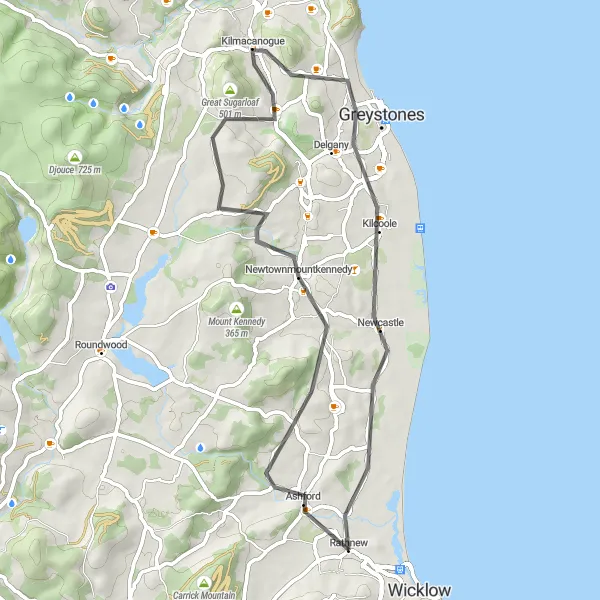 Map miniature of "Ashford Ramble" cycling inspiration in Eastern and Midland, Ireland. Generated by Tarmacs.app cycling route planner